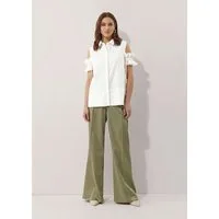 Alba Moda Hemdbluse Ärmellose Bluse mit Rüschen und Mesh Unifarbenes Modell mit klassischem Hemdkragen
