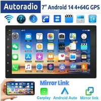 ESSGOO 7 Zoll Doppel 2 DIN Android 14 4+64G Autoradio (Digitalradio (DAB), FM, RDS, FM RDS Bluetooth EQ USB Apple Carplay Android Auto GPS Navi WIFI)