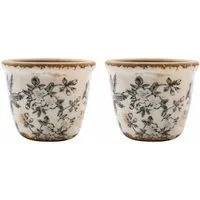 finehomegarden Blumentopf Übertopf Mush Keramik 2erSet Ø7,5cm/Ø11cm Rustikales Antikes Topf (Set, 2 St., 2 tlg), Shabby Antik grau-creme kraklee 2Größen wählbar