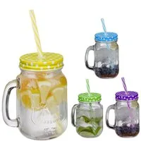 relaxdays Gläser-Set Bunte Trinkgläser mit Deckel 4er Set, Glas