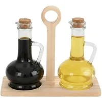 Cheffinger Ölspender Essigspender im Holzständer - Set mit 2 Karaffen & Korkverschluss, (3-tlg)