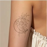 Inkster Schmuck-Tattoo Großer Mond mit Blumen Tattoo, wasserfestes temporäres Tattoo, 2 Wochen Halt
