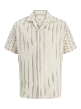 JACK&JONES - JJECOBA STRIPE RESORT SHIRT SS SN Antique White - Gr. - XL