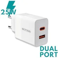 echos Eco-4042 Schnelllade-Gerät (Set, 25 Watt Schnellladegerät, Dualport, USB-C + USB-A, QC3.0, PD, PPS)