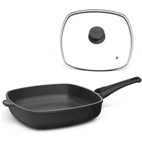 Hoffmann Germany Bratpfanne Viereckpfanne CLASSIQ Made in Germany 28×28 cm, Aluguss (Set, 2-tlg., 1x Viereckpfanne 28×28 cm + 1x Glasdeckel), eckig, abnehmbarer Griff, Antihaft, inkl. Deckel