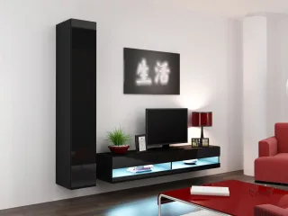 Mediawand Wohnwand 2 tlg - SENTIC 9 - Schwarz Hochglanz inkl.LED