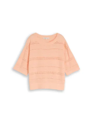 Denim Tom Tailor - Relaxed Fit Strickpullover mit Lochmuster orange parfait - Gr. - XL