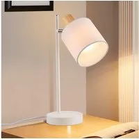Nettlife Tischleuchte Holz Vintage Weiß Stoffschirm 35.5cm E14 mit Schalter Nachttischlampe, Schwenkbar, ohne Leuchtmittel, mit Kabel und Stecker Drehbar Tischlampe für Wohnzimmer Büro