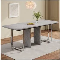 Flieks Esstisch (L180*B80*H75 cm, für 4–8 Personen, 1-St., 1 Tisch), rechteckiger Küchentisch Schreibtisch grau, Silberfarbene Metallbeine