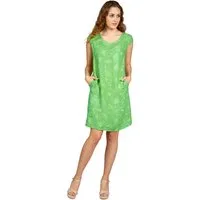 Caspar Sommerkleid SKL031 knielanges Damen Sommer Leinenkleid mit Ginko Blatt Stickmuster Luftig leicht, figurumspielende Form, mit seitlichem Jersey-Einsatz