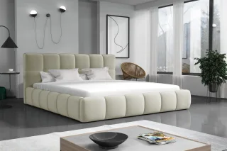 Polsterbett Doppelbett GIOTTO 140x200cm Stoff Magic Velvet Hellbeige