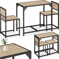 tectake Sitzgruppe Essgruppe 3-teilig, mit höhenverstellbaren Kunststofffüßen, (Loungeset Milton, 3-tlg., in Industrial Holz hell, Eiche Sonoma), Esstisch mit 2 Stühlen, Industrial Style, Holz und Stahl