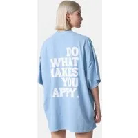 Worldclassca T-Shirt Worldclassca Oversized Print "HAPPY" T-Shirt lang Sommer Tee Oberteil