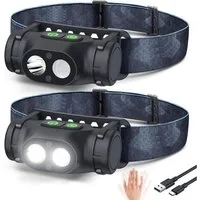 TUWENA LED Stirnlampe Wiederaufladbar Kopflampe Aufladbar Dimmbar 3 Lichtmodi Sensor Magnet (2-St), Wasserdicht Stirnleuchte LED für Wandern Angeln USB-C