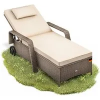 Casaria Gartenliege, 165kg Belastbar 7cm Auflage mit Rollen Sonnenliege 5fach verstellbar