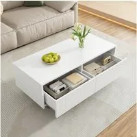KLAM HOME Couchtisch Couchtisch mit gold-weißen Massivholzbeinen, LED-Beleuchtung (Wohnzimmertisch, Sofatisch, 1-St., zwei Schubladen), mit farbwechselnden LED-Lichtstreifen