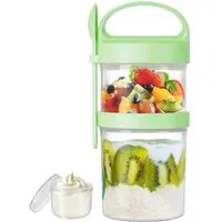 Elegear Müslibox Müslibecher to Go, Joghurtbecher, Doppelschicht Müslibecher mit Löffel, Polypropylen, (1-tlg., 1 × Löffel, 1 × Müslibecher(560+360ml), Lunchtopf für Müsli, Mikrowellen- und Spülmaschinenfest, Grün