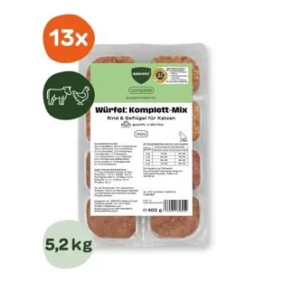 BARFER'S Würfel: Komplett-Mix Rind & Geflügel für Katzen 13x400 g