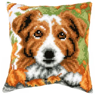 Kreuzstichkissen "Hund Herbst"