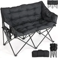 TLGREEN Campingstuhl Doppel Campingstuhl Klappbar 320KG Belastbar (Gepolstert XXL Outdoor Klappstuhl mit Seitentaschen & Rückentasche), Campingsofa 2 Personen für Garten, Angeln, Camping, Strand