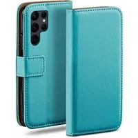 moex Handyhülle für Samsung Galaxy S22 Ultra Hülle Klappbar Book Case Türkis 6,8 Zoll, Klapphülle Kartenfach Flip Cover Handytasche Leder Optik Schutzhülle