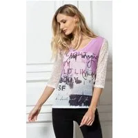 Passioni 3/4-Arm-Shirt mit Spitze an den Ärmeln Slim Fit