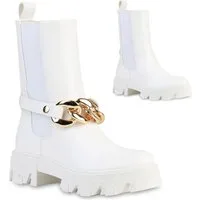 VAN HILL 837633 Plateaustiefelette Damen Plateau Boots Stiefeletten Ketten Stiefel Profil-Sohle