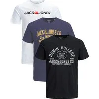 Jack & Jones Print-Shirt Bequemes Slimfit Shirt (Spar-Set, 3er-Pack) in Unifarbe mit Print