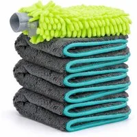 addhome Auto-Mikrofasertuch Set 1200 GSM 3x Tuch 40x40cm + Waschhandschuh Mikrofasertuch (Polyamid, Polyester, 40x40 cm, Kratzfreies Reinigungsset für Lack & Haushalt Fusselfrei & Weich)