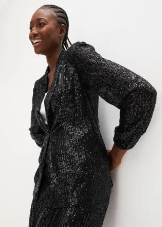 bonprix Paillettenblazer, schwarz, Gr.36, Zeitloser Pailletten-Blazer ohne Verschluss