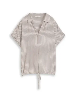 Tom Tailor - Loose Fit Bluse mit Streifenmuster taupe grey white stripe - Gr. - 36