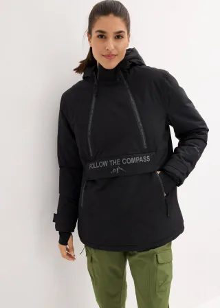 bonprix Gefütterter Windbreaker, schwarz, Gr.52, Wasserdichte Skijacke zum Reinschlüpfen mit weichem Fleece-Futter, aus Fleece