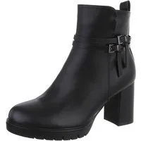 Ital-Design Elegante Absatzboots mit Riemchen und Schnallen High-Heel-Stiefelette (90514909) Blockabsatz Stiefeletten in Schwarz