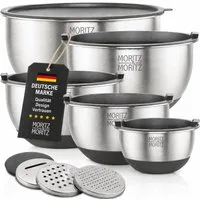 Moritz & Moritz Schüssel Edelstahl Rührschüssel Set mit Deckel, Edelstahl, (Set, 5-tlg), Premium Edelstahl, Rostfrei