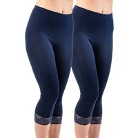 HERMKO Caprileggings 5722 (Pack, 2er) ¾ lang mit Spitze, Bio-Baumwolle/Elastan, Umschlagbund