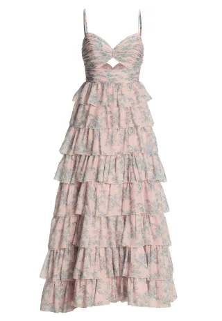 hey kyla - Printkleid mit Volantrock und Cut-out Detail flamingo pink print - Gr. - 36