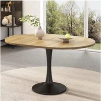 Flieks Esstisch ausziehbarer Küchentisch rund/oval, Eisengestell (verstellbare Länge 100-140x100x75 cm, Höhe Tischplatte 1,8 cm, 1-St., 1 Tisch, für 4-6 Personen), erweiterbarer Schreibtisch Bürotisch aus MDF Natur&Schwarz
