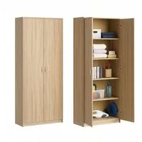 Home Collective Mehrzweckschrank Schrank Aktenschrank Hochschrank Mehrzweckschrank 2-türig 5 Fächer (74 cm breit aus Laminatplatte und hochwertigen Polymergriffen) robust & vielseitig viel Stauraum 74x35x180 (BxTxH) sonoma