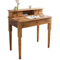 LebensWohnArt Schreibtisch Massiver Sekretär BOMBAY 90cm natural Palisander Schreibtisch