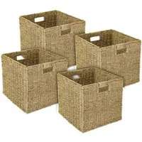 HMF Regalkorb Aufbewahrungskorb passend für KALLAX Regal (4er, Set), Korb geflochten aus Seegras mit Griffen, 32 x 34,5 x 32 cm, Natur