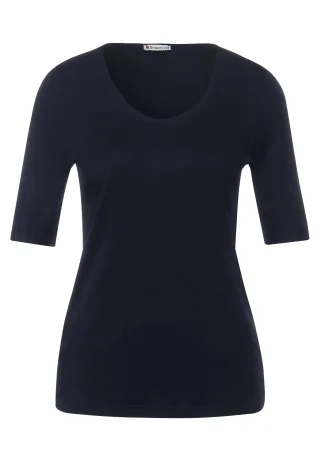 Street One - Basic T-Shirt mit blickdichter Front deep blue - Gr. - 44
