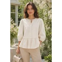 NADINE H Blusenshirt Baumwoll-Bluse mit Puffärmeln Kragenband im Frühlingsstyle