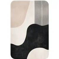 OnlyWow WC-Vorleger Abstrakt - Japandi - Beige - Modern, Höhe 10 mm, Polyester, Rechteckig, WC Teppich, Toilettenvorleger, Toilettenteppich, Badematte 40x60 cm