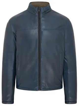 Blaue Wende-Bomber-Lederjacke für Herren – Raufoss