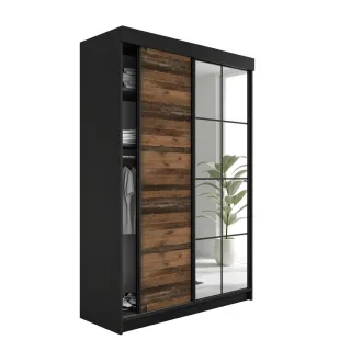 Kier Furniture Schiebetürenschrank, Schwarz, Dunkelbraun, Holzwerkstoff, 167x205x59 cm, Schlafzimmer, Kleiderschränke, Schwebetürenschränke