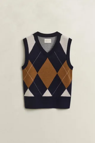 GANT - Strickpullunder aus Wolle mit Argyle-Muster EVENING BLUE - Gr. - S