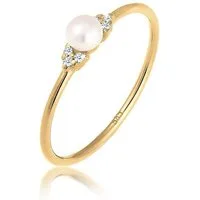 Elli DIAMONDS Verlobungsring Süßwasserperle Diamant Brillantschliff (0.03 ct) 585 Gelbgold