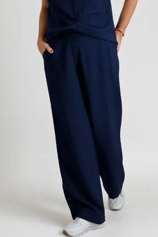 signe nature - Marlenehose mit weitem Bein und elastischem Bund blau - Gr. - 38