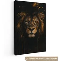 OneMillionCanvasses® Leinwandbild Löwe - Gold - Drops, Fotodruck (1 St), Leinwand Canvas Wandbild, Wanddekoration 20x30 cm