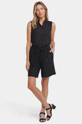 Luftige Bermuda-Shorts aus Stretch-Leinen
